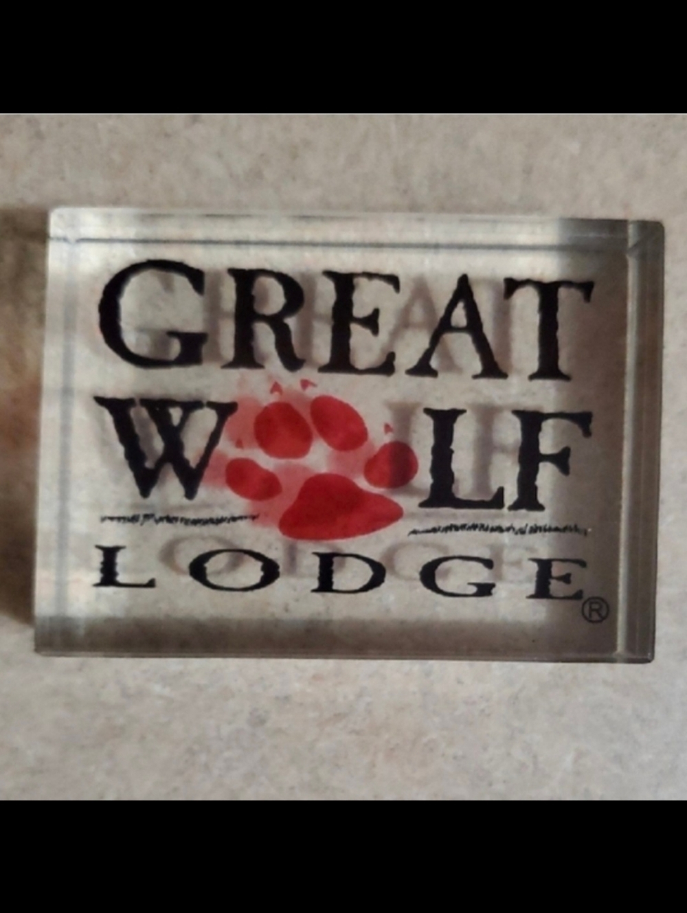 Great Wolf Lodge Paperweight 2-3/4" X 2" Clear Glass Type